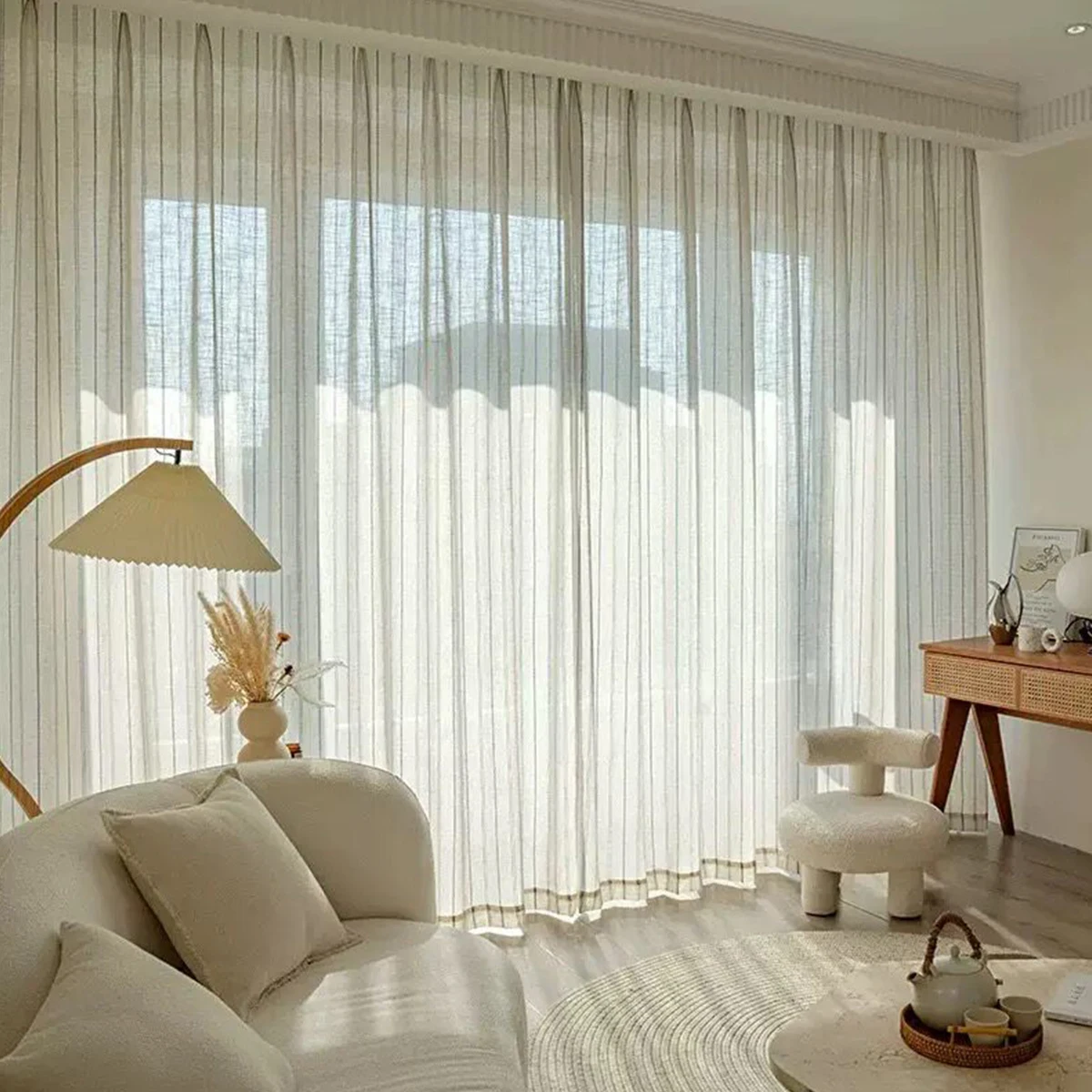1pc Linen Pleated Curtain for Living Room and Bedroom, Window Decor, Natural Eco-Friendly, Privacy Dustproof Insulation, Perfora