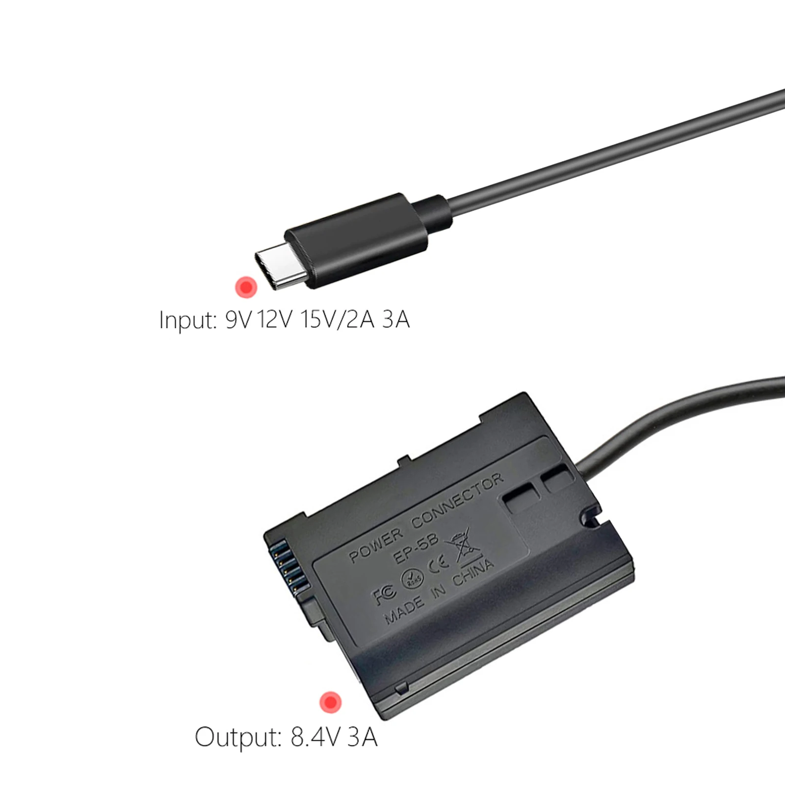 EP-5B USB-C Power Coupler To EN-EL15 Dummy Battery for Nikon Z5, Z6, Z6 II, Z7, Z7 II, Z8, D500 D610 D750 D780 D800 D800e D810