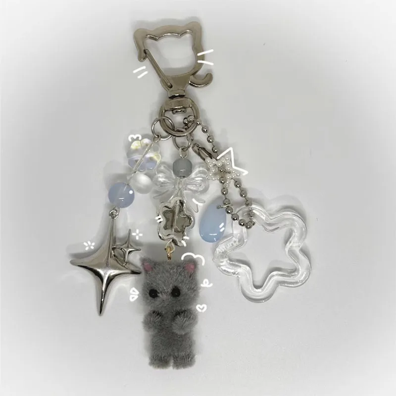 Handmade Cute Matching Fluffy Cat Beaded Keychains Aesthetic