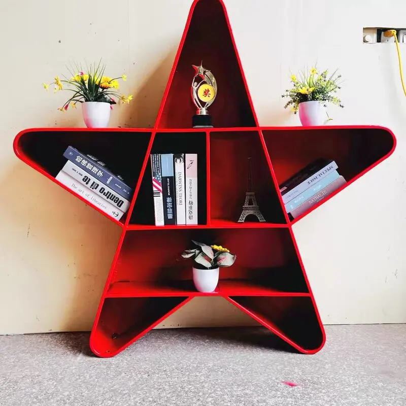 Red Pentagram Bookshelf Cultural Display Propaganda Stand Party Member Activity Room Bookcase Party Building Room Shelf