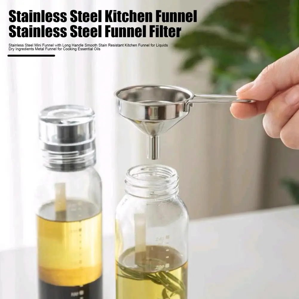 Mini Oil Funnel Long Handle Stainless Steel Funnels for Liquids Dry Ingredients Kitchen Essential Oil Funnel Set for Bottles