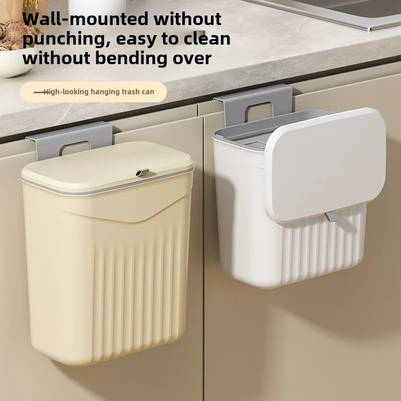 Kitchen Hanging Trash Can Household Cabinet Wall Hanging Storage Pail Plastic Toilet Toilet with Lid Compost Bin