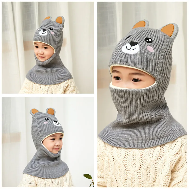 New Cartoon Bear Winter Baby Hat for Boys Plus Velvet Kids Hooded Cap Baby Girls Hat Children Beanie Cap Warm Toddler Bonnets