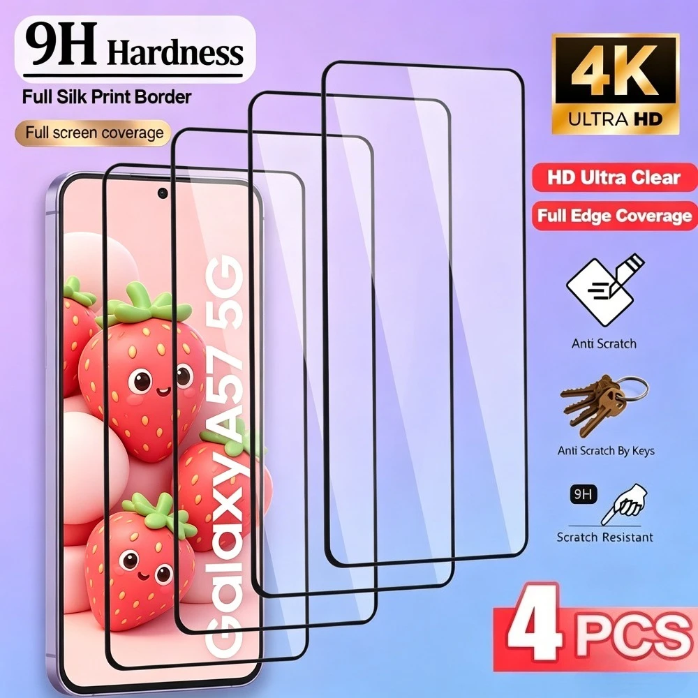 

4Pcs Full Cover Tempered Glass for Samsung Galaxy A57/A56/A55/A37/A36/A35 Screen Protector for Samsung A06/A15/A16/A17/A25/A26