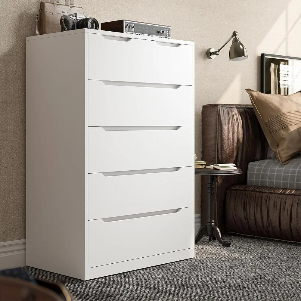 Dresser for Bedroom, White Dresser with 6 Wood Large Drawers, Dressers & Chests of Drawers with Large Organizer