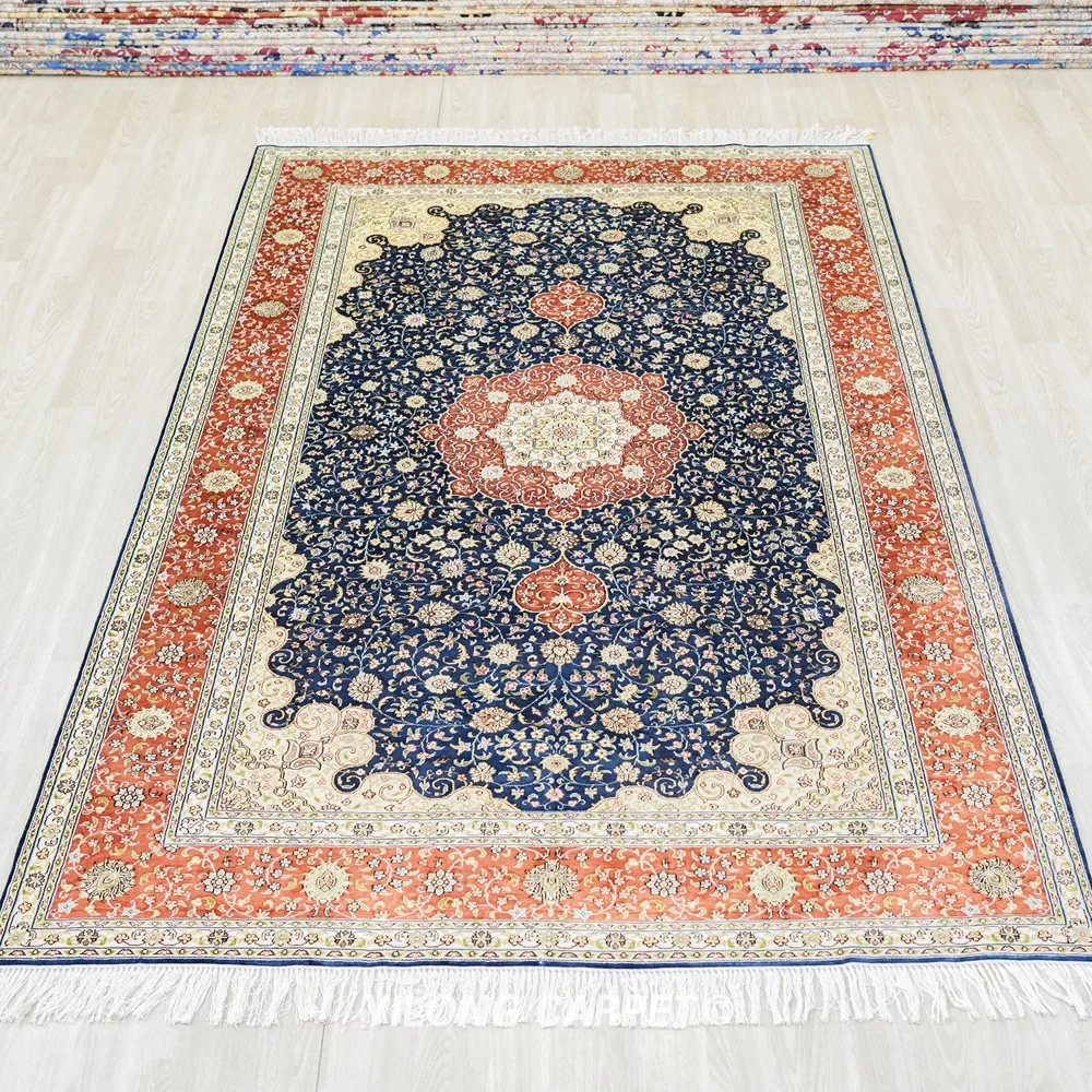 152x244cm Persian Carpet Rectangle Vantage Blue Handmade Qum Rugs (LH957B)