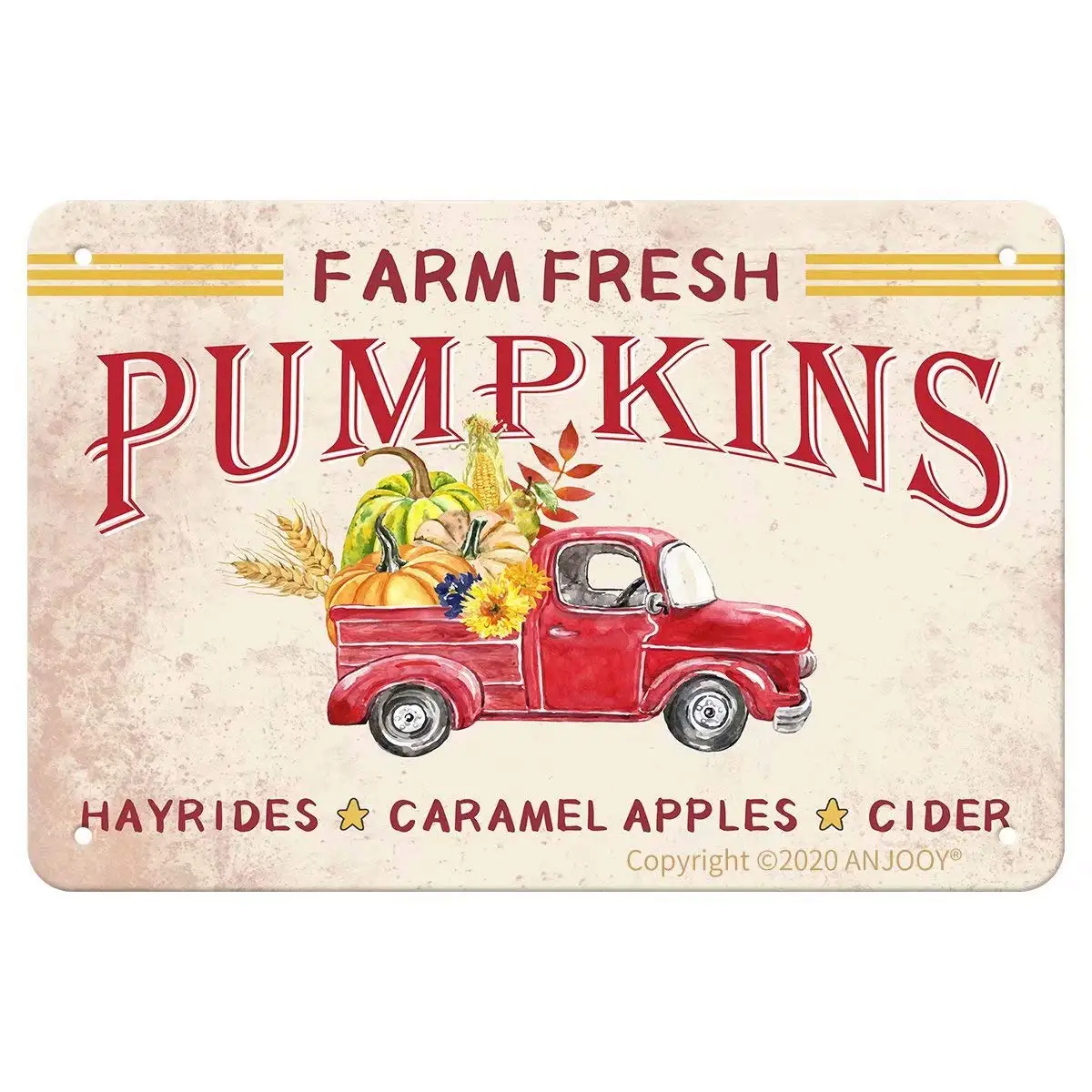 ANJOOY Tin Signs Vintage - Farm Fresh Pumpkins Red Truck - Metal Sign for Cafe Bar Pub Home Coffee Beer Garage Kitchen Bathroom 