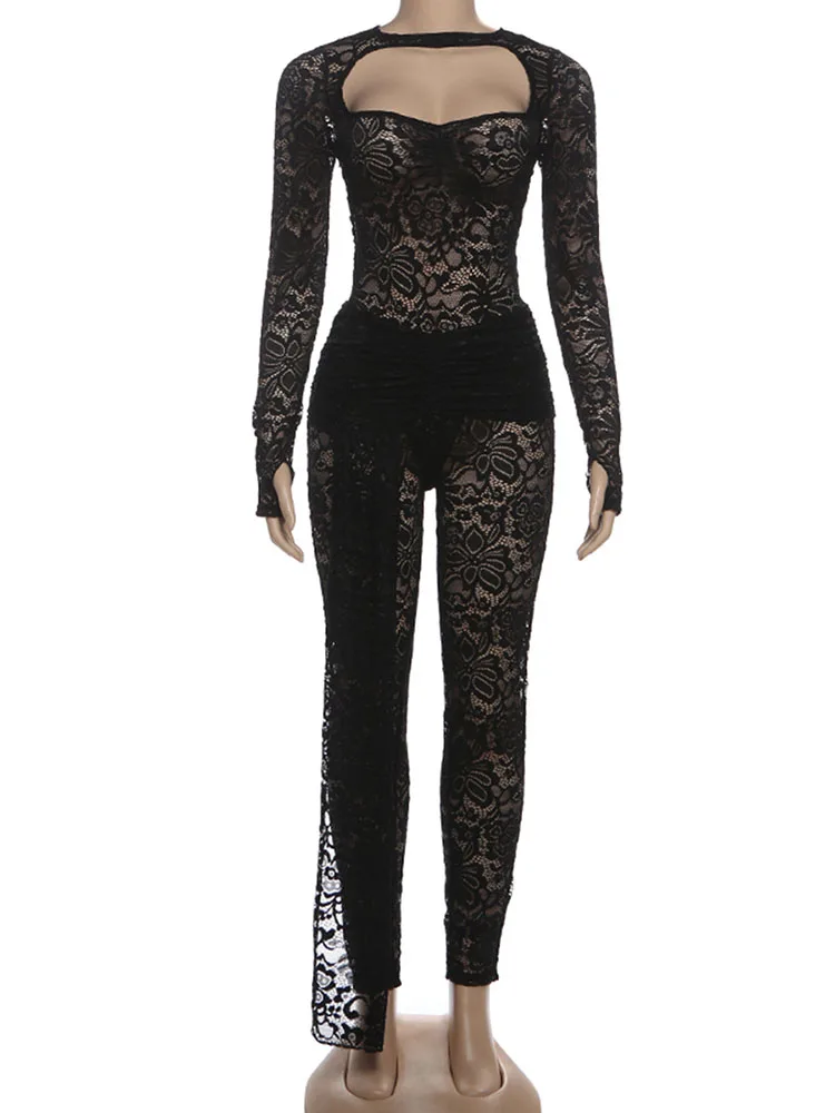 Weird Puss Jacquard Sexy 2 Piece Set Women Hipster Coquette Backless Bodysuit+Flanging Ribbon Pants Matching Midnight Clubwear