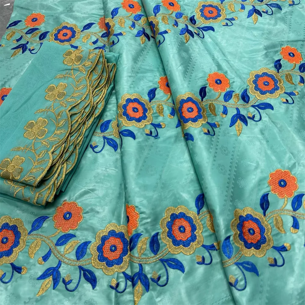 

5+2 Yards Fragrance Bazin Riche Fabric Good Quality 100% Cotton Guinea Brocade Garment Fabric Orange Africa Fabric Sewing Robe