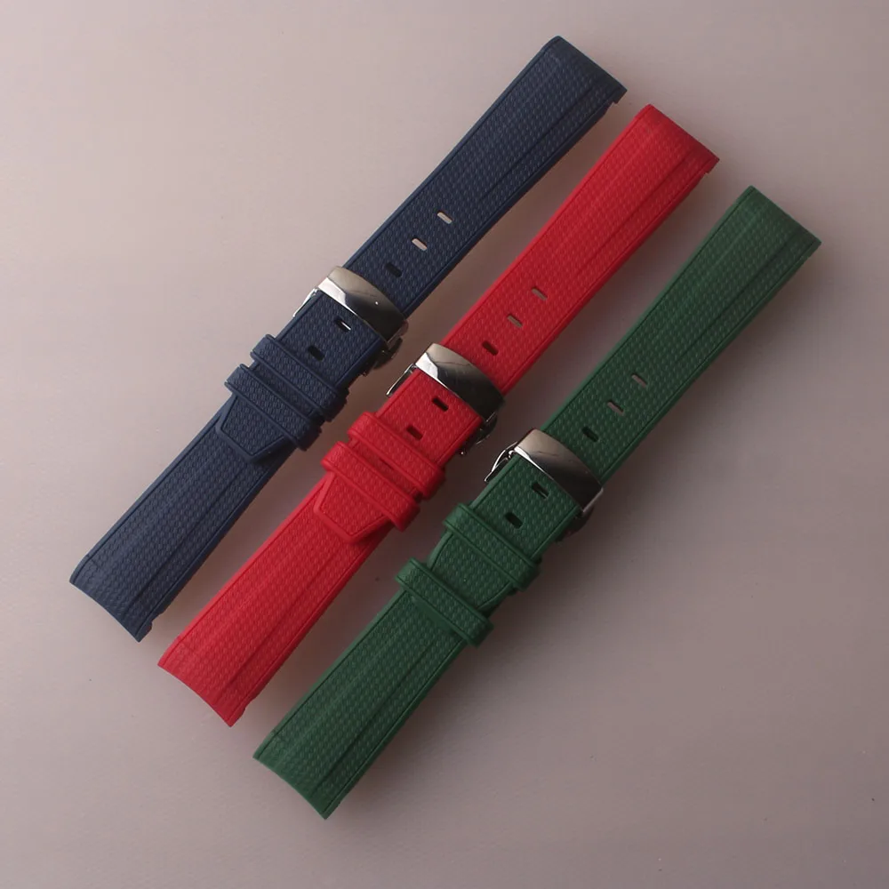 Ремешок для часов Ремешок для часов Силиконовая резина 20 мм Изогнутый конец с пряжкой из нержавеющей стали браслет аксессуары для часов мужские модные ремешки