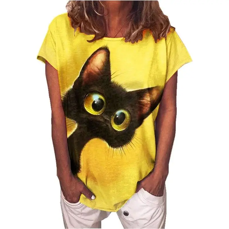 Summer Cat 3D Print T-Shirts Women's Casual Round-Neck Short Sleeve T Shirt Harajuku Tees Y2k Tops Female Streetwear Clothing