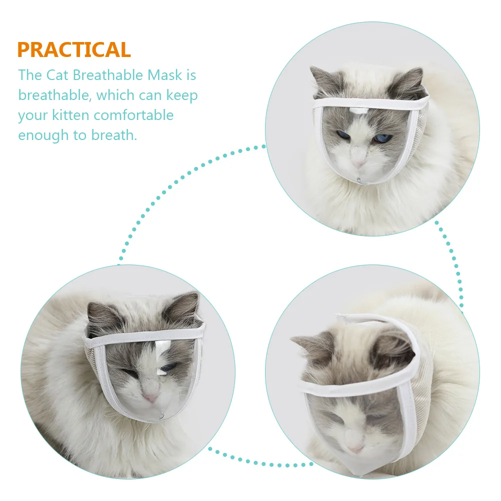 

Cat Transparent Muzzle Breathable Grooming Mask Easy Clean Portable Anti-Biting Head Cover Convenient Kitten Accessory