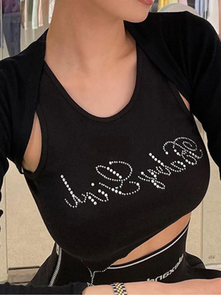 

Women's summer retro irregular sleeveless ironing letter high street solid color navel aesthetic clothes