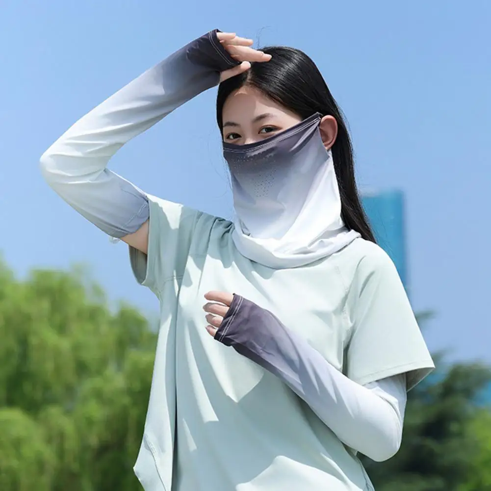 2Pcs/Set Ice Silk Cooling Face Guard Cooling Arm Sleeves with Thumb Buckle Cuffs, Outdoor Cycling Driving Beach Summer Gear