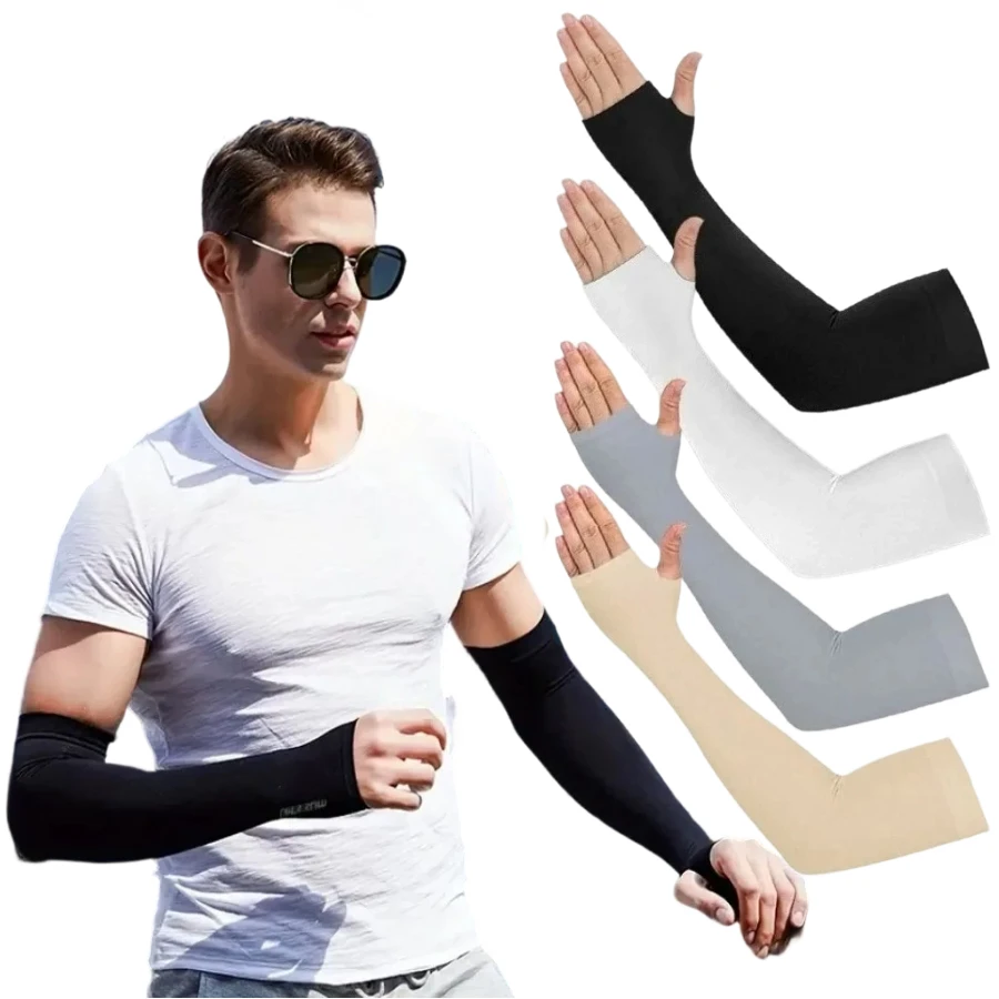4pcs Ice Silk Arm Sleeves UPF 50+, Sun Protection Cooling for Cycling Running Driving, Unisex Breathable Outdoor Sports