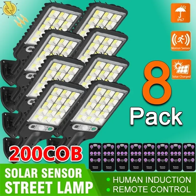 

1~8Pack Solar Lights Outdoor 3 Modes 200COB Waterproof Street Lamp Motion Sensor Security Lighting for Garden Patio Path Yard