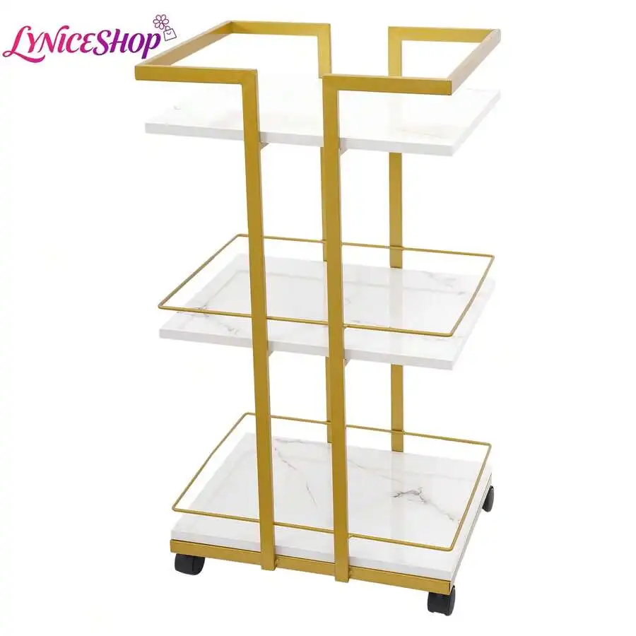 Rolling Storage Cart 3-Tier Metal & Wood Utility Trolley With Locking Wheels, 55lbs Capacity - Nordic Style Multi-Purpose Organi