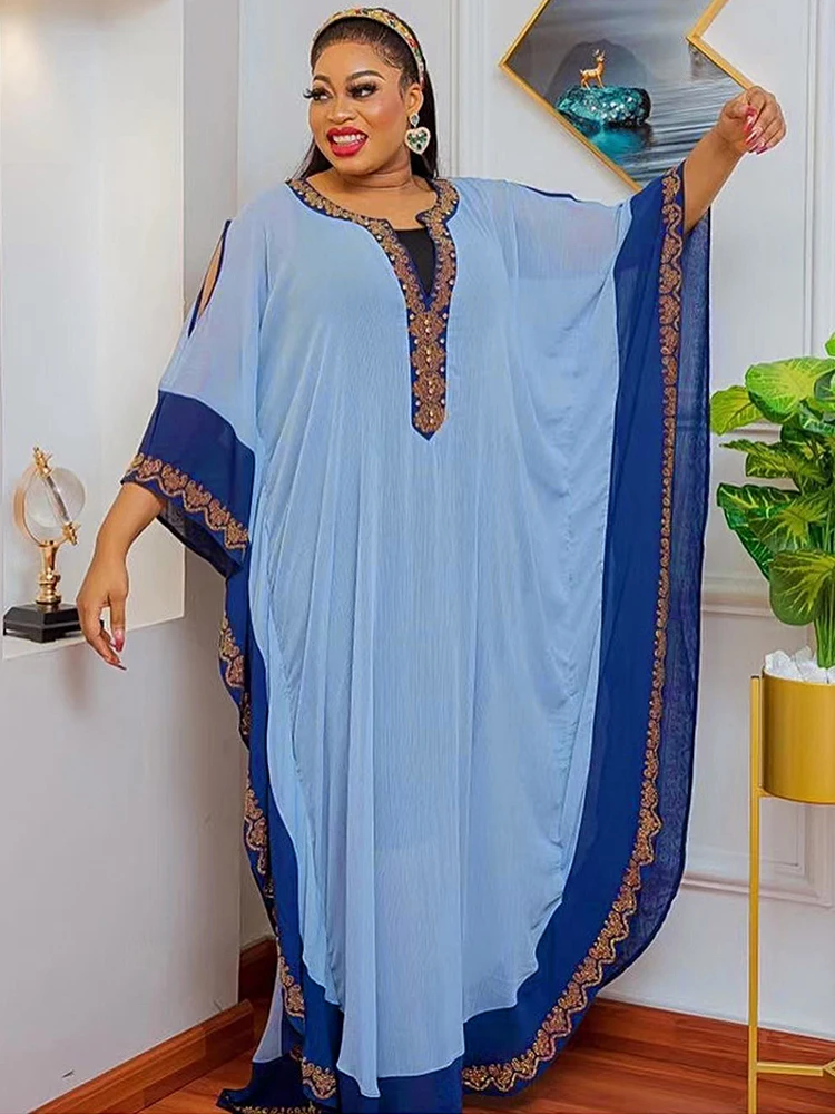 Imagem -02 - Vestido Kaftan Chiffon para Mulheres Roupa de Duas Peças Vestidos de Noite Soltos Festa de Casamento Dubai Africano Boubou Abayas 2024