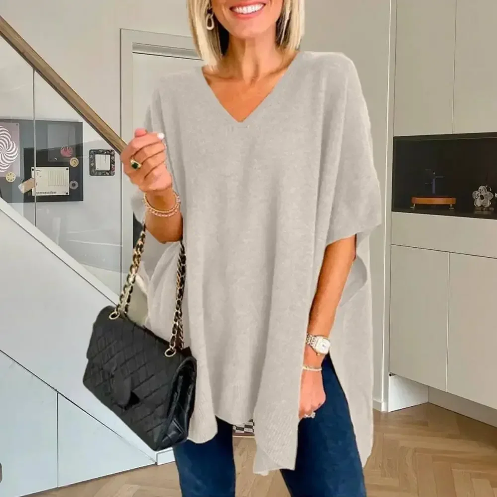 Maglione da donna autunno inverno orlo irregolare maglione pullover con scollo a V allentato maglione da donna stile mantello caldo spesso lavorato a maglia morbida