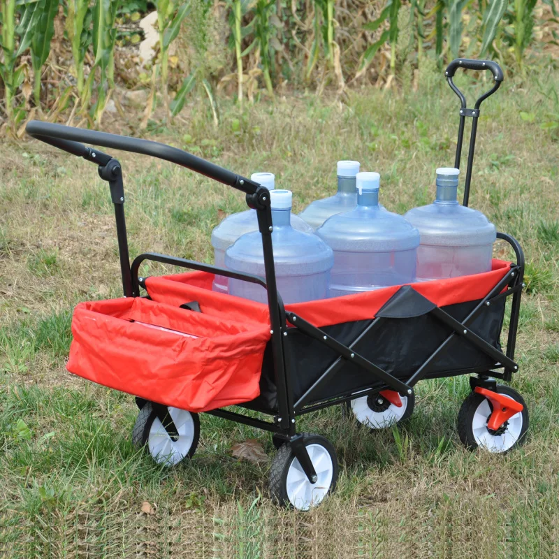 Wagon Zusammenklappbarer Outdoor-Utility-Wagen, robust, zusammenklappbar, für den Garten, tragbarer Handwagen, Getränkehalter, verstellbare Griffe