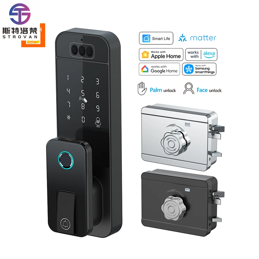 

STLF Matter Tuya Wifi Control Automatic Fingerprint Password Keyless 3d Face Palm Vein Door Bell Digital Smart Rim Locks