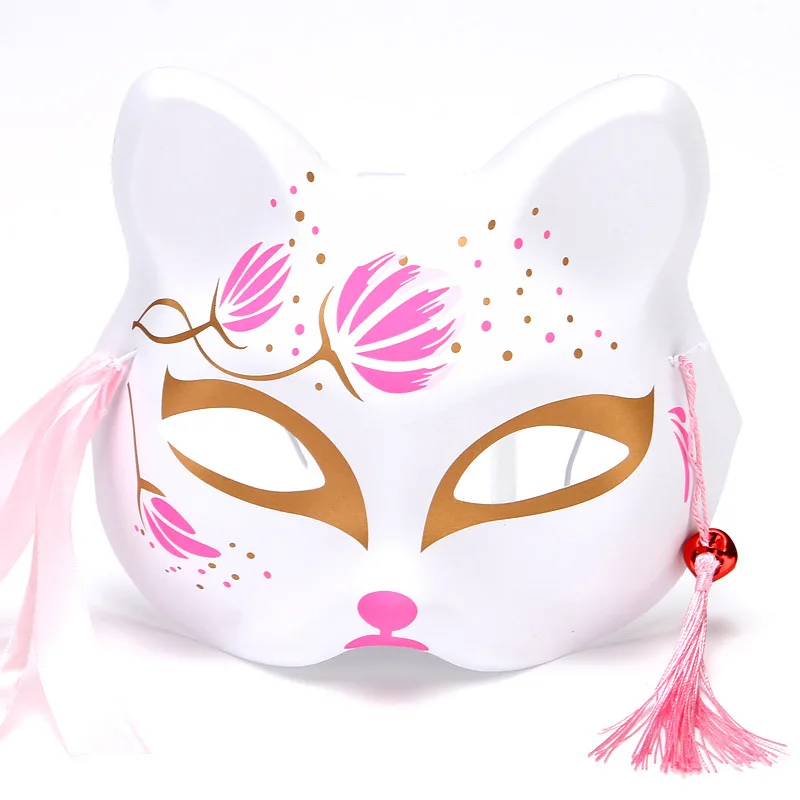 Demi-masque de cosplay de renard japonais pour adultes et enfants, masque de chat anime, accessoires de fête drôles, masque Kabuki Kitsune, masque Tim ade Rave