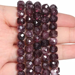 Natural Garnet Beads 7-8mm Faceted Square Cube Geometric Shape Loose Beads for Jewelry Making Diy Accessories