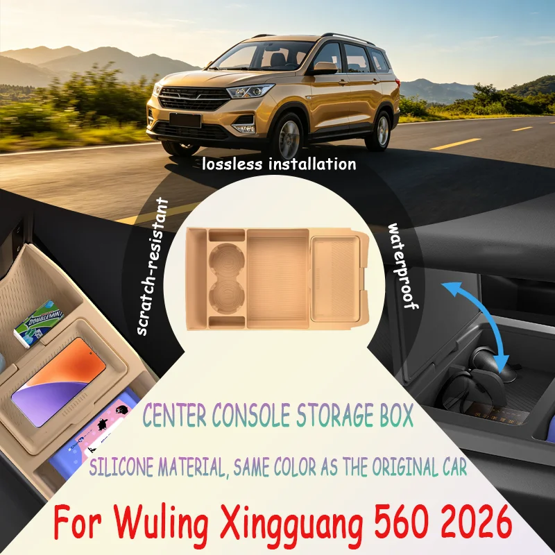 For Wuling Xingguang 560 2026 Center Console Lower Storage Box, Drop-in Organizer Tray, Sunglasses Holder, Interior Accessory