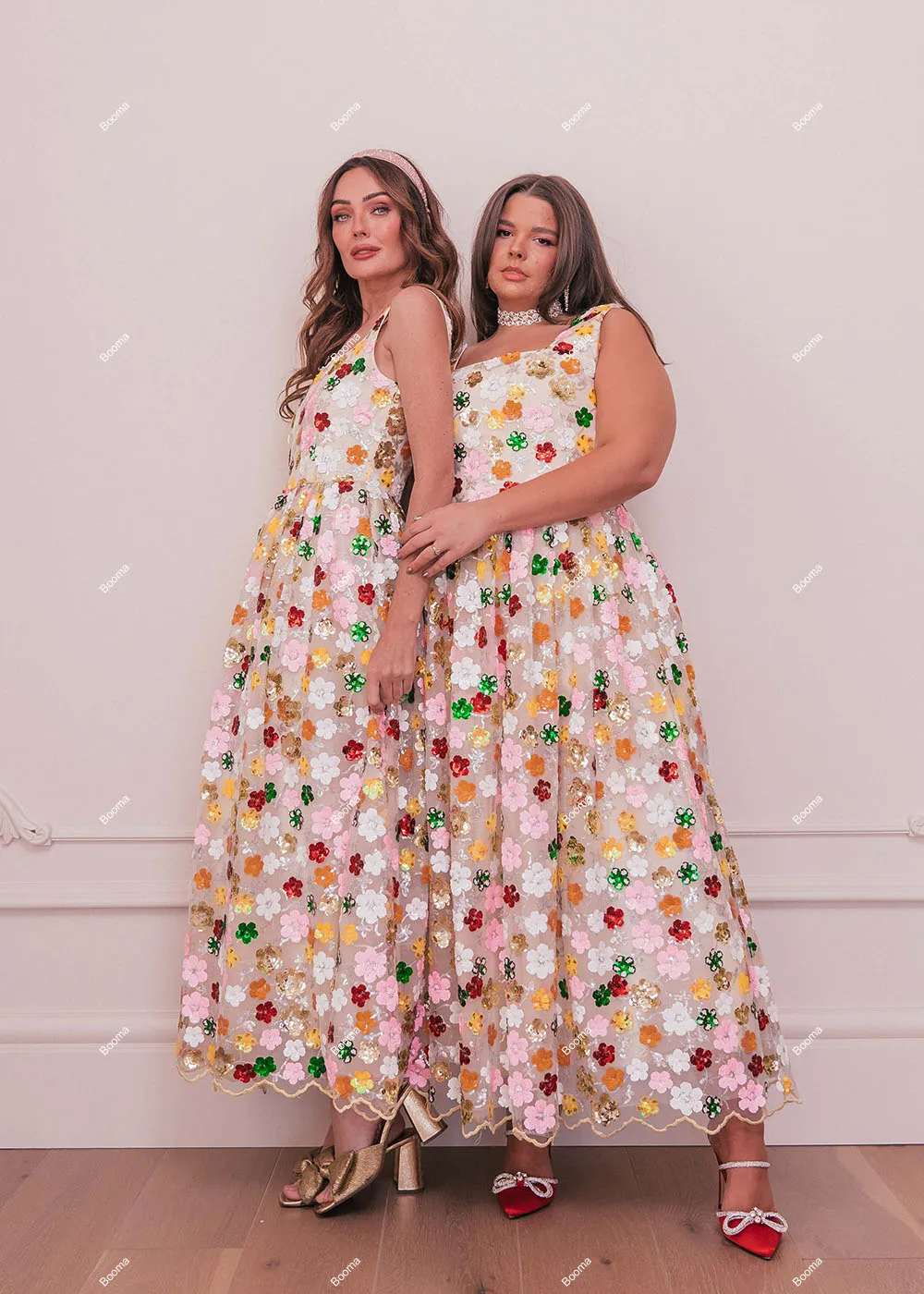 Booma Pailletten Blumen Midi Ballkleider ärmellose quadratische Kragen Heimkehr Kleid Geburtstag Party kleid A-Linie besonderen Anlass Kleid