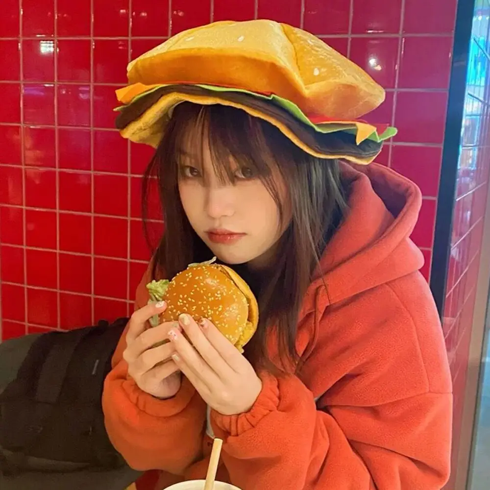 Warm Creativity Decorative Burger Hat Cute Comfortable Burger Headgear Funny Unisex Performance Prop Hat Children
