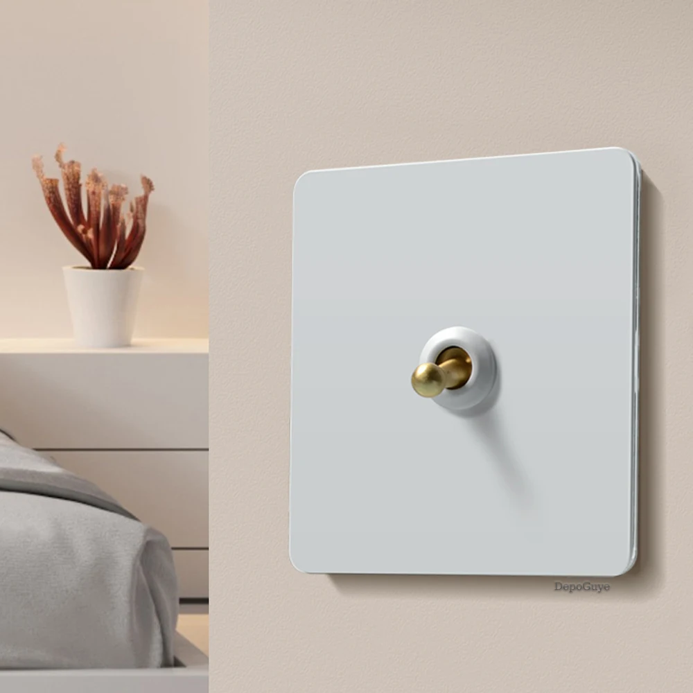 86 Type Retro White Wall Lamp Brass Lever Toggle Switch 1-4 Gang 2Way stainless steel EU FR UK Universal wall socket AC110-250V