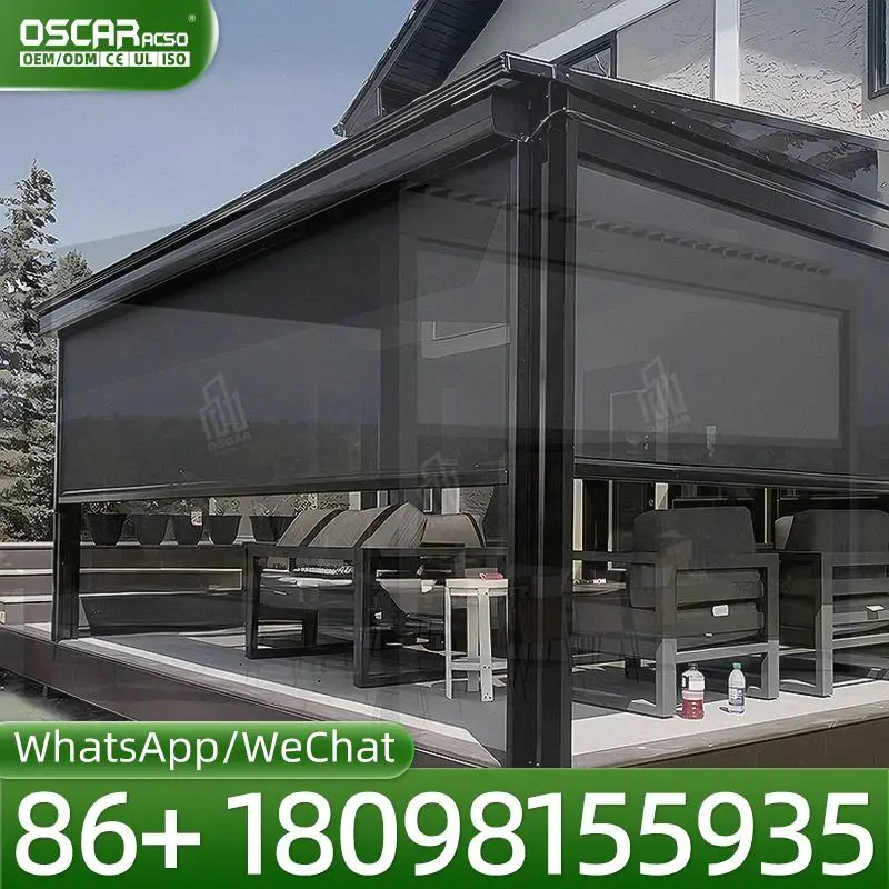 Modern Electric Battery Powered Aluminum White Outdoor Gazebo Canopy with UV Protection for Garden Patio Backyard Rolling Blind