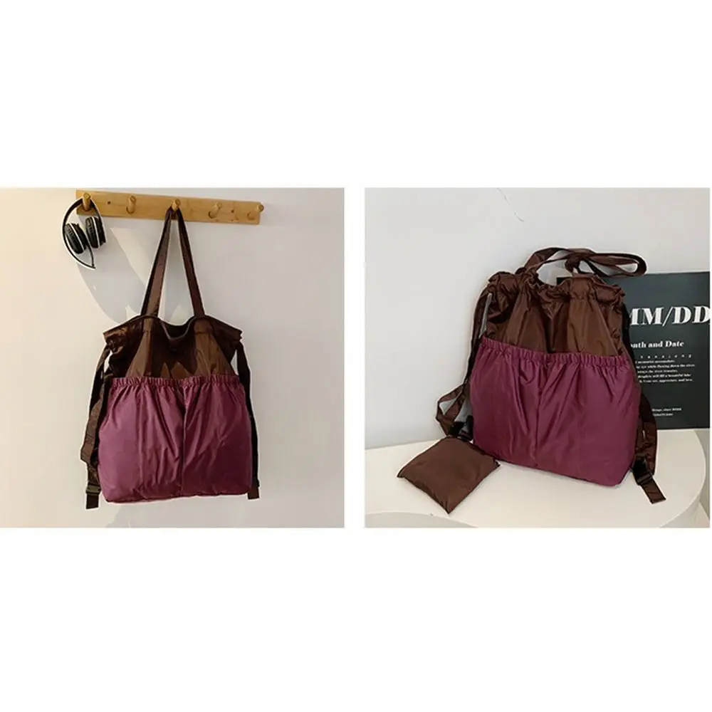 Large Capacity Foldable Backpack Waterproof Reusable Grocery Handbag Patchwork Color Clash Multi-functional