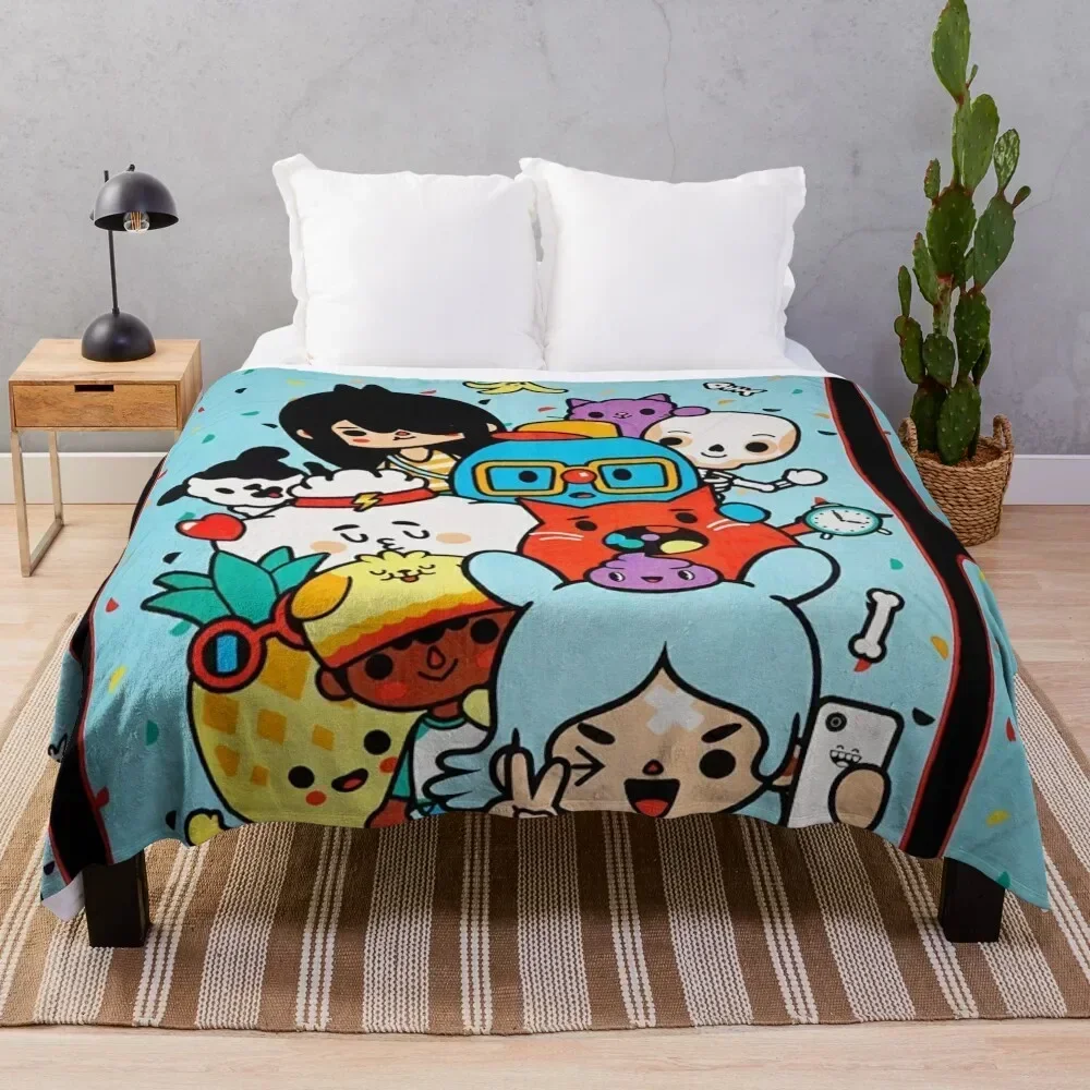 

Toca boca life kids happy Throw Blanket Soft Big for winter cosplay anime Luxury Throw Blankets
