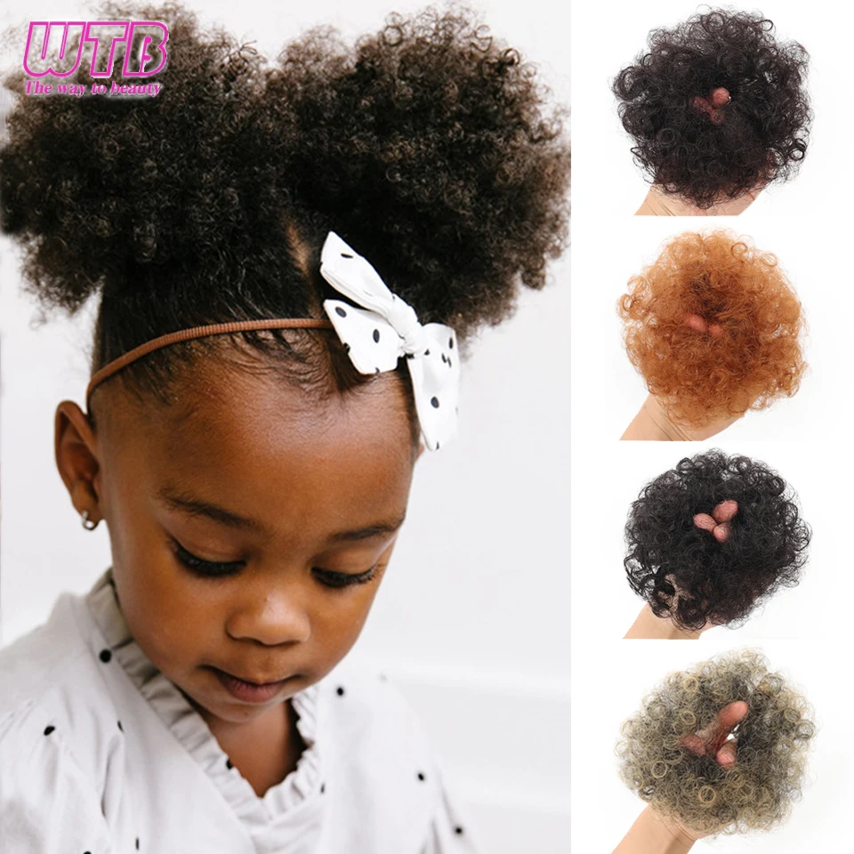 

Synthetic Afro Puff Buns Ponytail Wig for Little Girls Kids Women Buns Small Hair Buns Kinky Curly Hair Donut Chignon