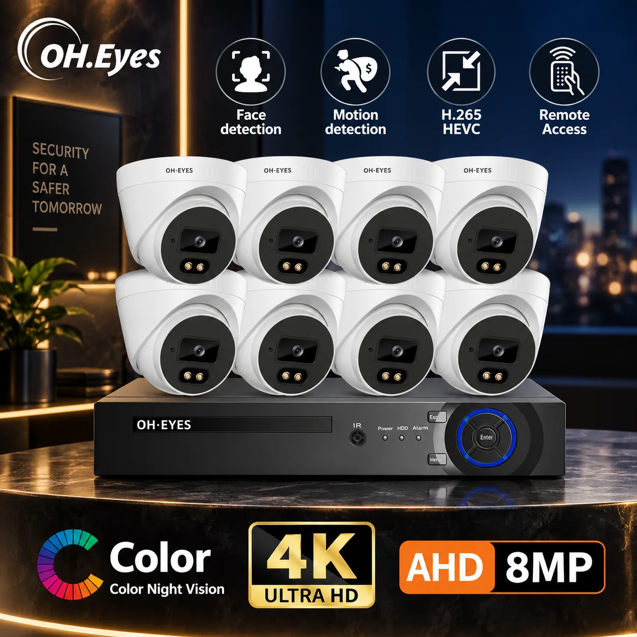 4K AHD CCTV Camera Security System Kit Dome 8 Channel DVR Indoor Home Color Night Vision Ceiling Camera Video Surveillance Kit