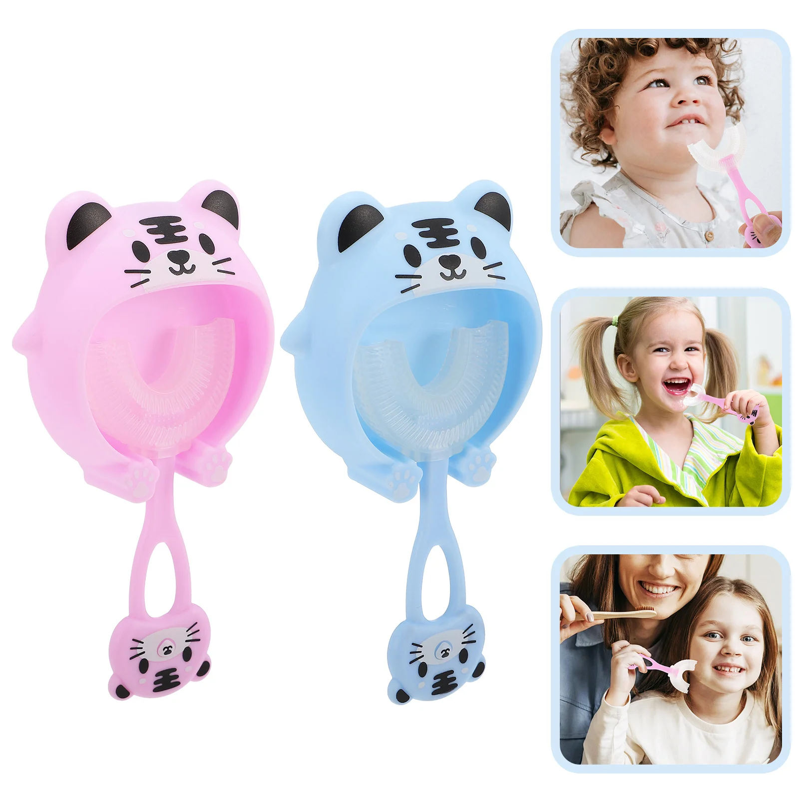 

2Sets Kids Silicone Toothbrush U-Shaped Soft Bristles Ergonomic Oral Clean Tool Toddler Teeth Cleaner U-Shaped Toothbrush