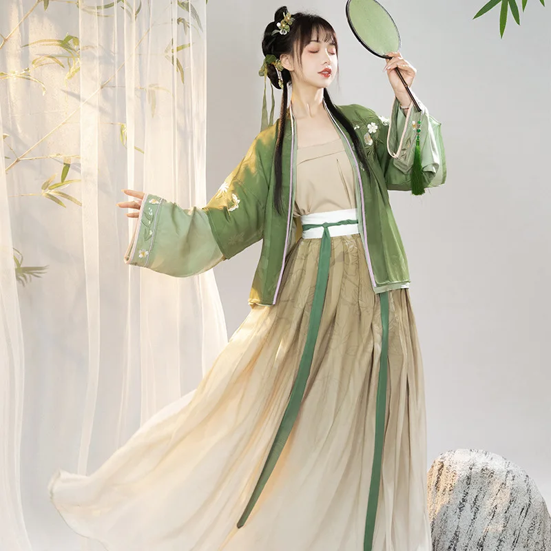 

NY29 Hanfu женское оригинальное древнее платье в китайском стиле, зеленая короткая рубашка с длинными рукавами, юбка в сто складок, улучшение феи