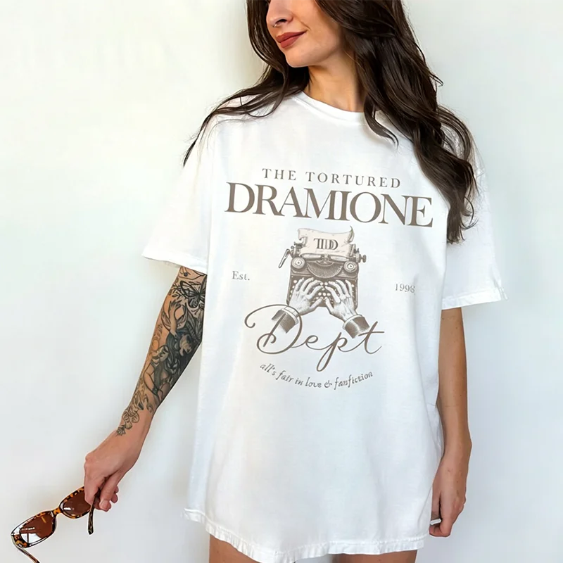 The-Tortured-Dramione-Dept-Est-1998-Vintage-Typewriter-Graphic-T‑Shirt-All’s-Fair-in-Love-&-Fanfiction-Wizard-Fandom-Casual-Tops