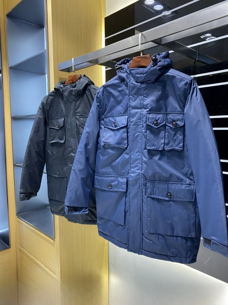 Thickened Cotton Parka Jacket Men's Outdoor Winter Warm Waterproof Wear Resistant Hooded Workwear Coat Zipper Closure Long Sl...