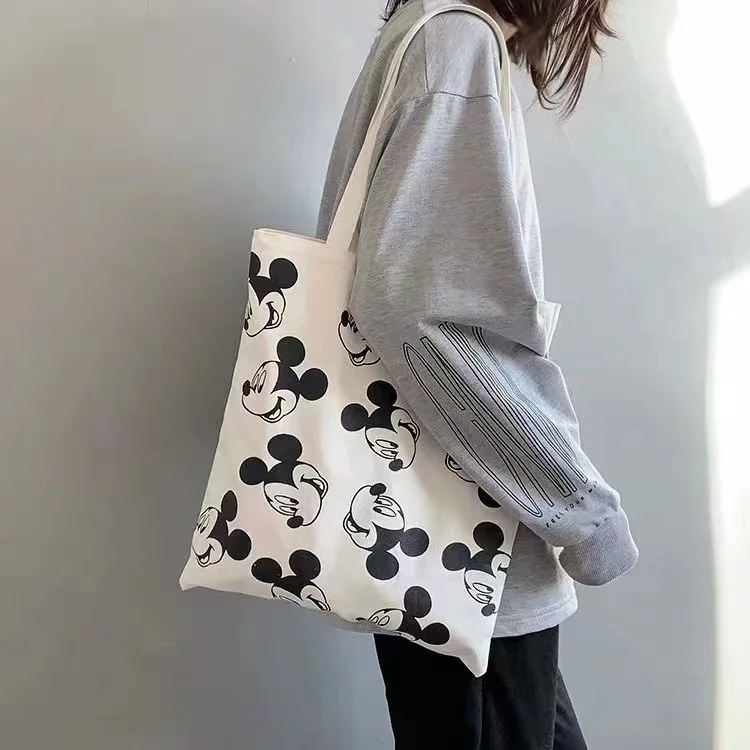 Mickey Mouse Cartoon Handbags Disney Cartoon Strawberry Bear Winnie The Pooh Canvas Shoulder Bag for Women Portable Shopping Bag