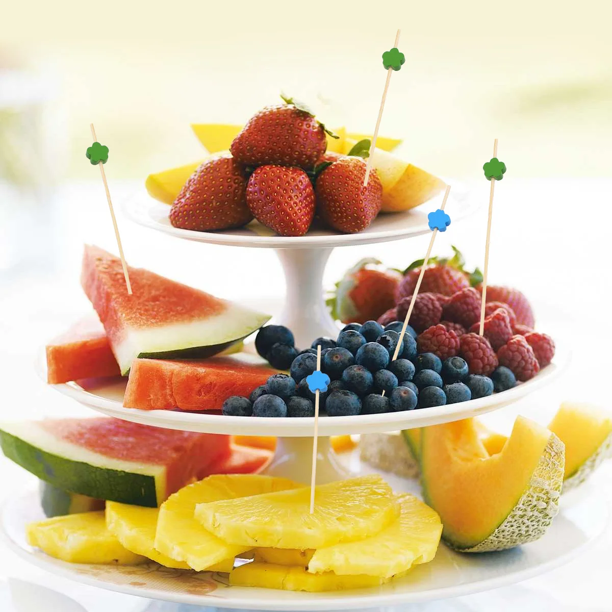 

100Pcs Bamboo Cocktail Picks Flower Beads Creative Handmade Fruit Picks Elegant Appetizer Display Party Supplies for Bar Club