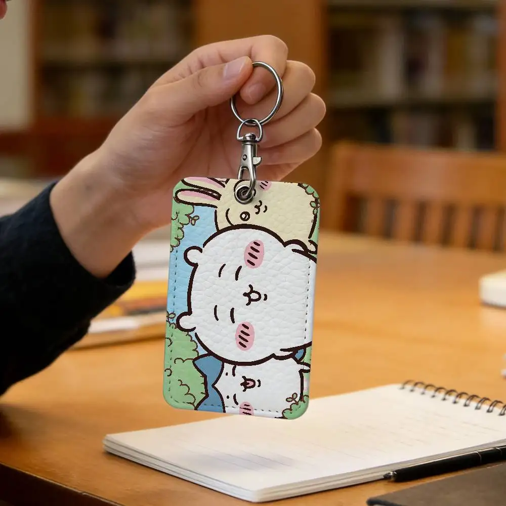 Niedlicher japanischer C-Chiikawa Usagi-Stil PU-Kartenhalter mit Schlüsselanhänger - Hochwertiger Schutz für Bankkarten, U-Bahn-Kartenetui. – Detail 6
