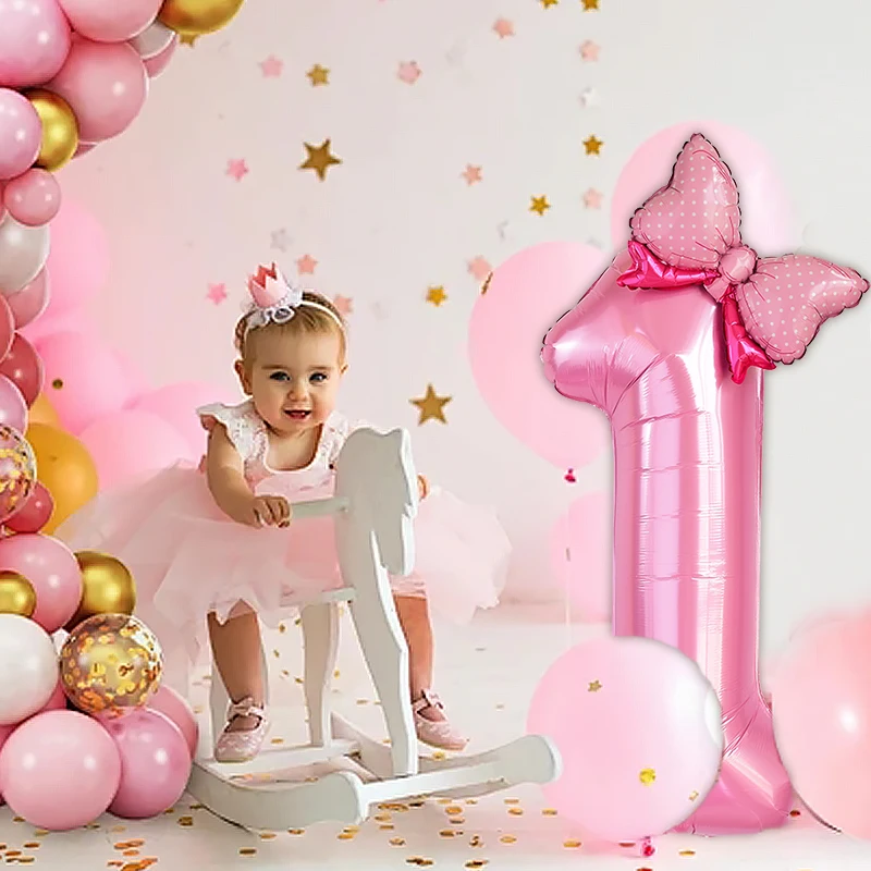 40inch Number 0-9 Foil Balloon Pink Bowknot Shape Balloons for Girl Birthday Wedding Party Decoration Helium Balloon Baby Shower