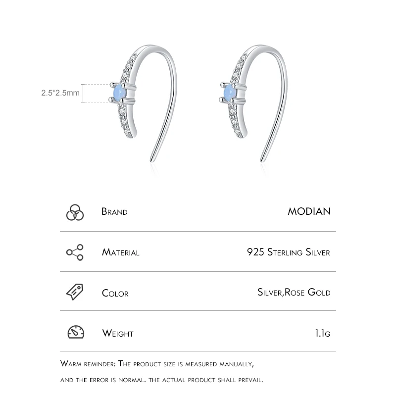 Modian 925 Sterling Silver U Shape Exquisite Blue Opal Simple Stud Earrings Fashion Rose Gold Color Jewelry For Women Gifts