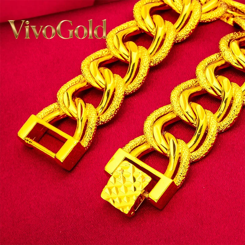 

VivoGold Watch Clasp Bracelet for Men, 24K Gold, AU999 | Matte gold clasp with gear engravings, rugged vintage style for casual