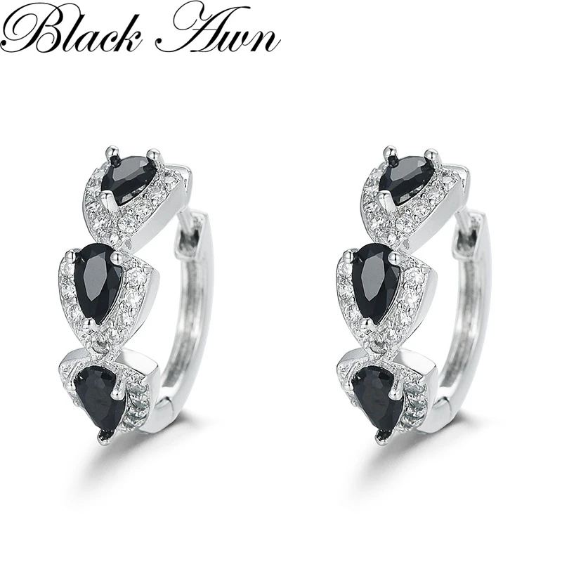 

Black Awn 2025 New Hoop Earrings for Women Classic Silver Color Trendy Spinel Engagement Jewelry I339