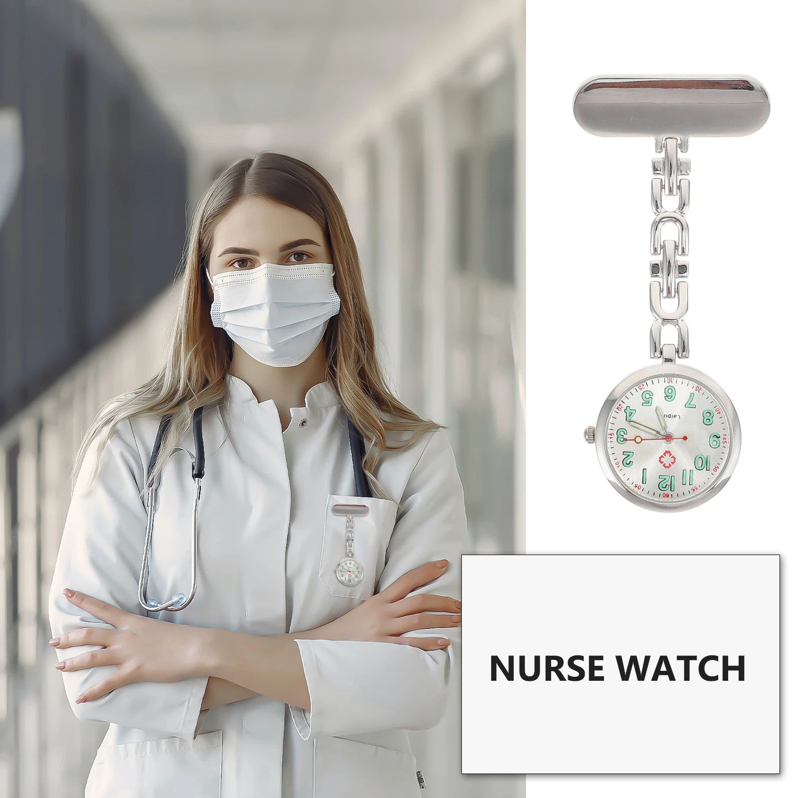

1pc Medical Pocket Watch for Nurses Silver Green Durable Clip-on Design Large Dial Chest Watches Women Digital