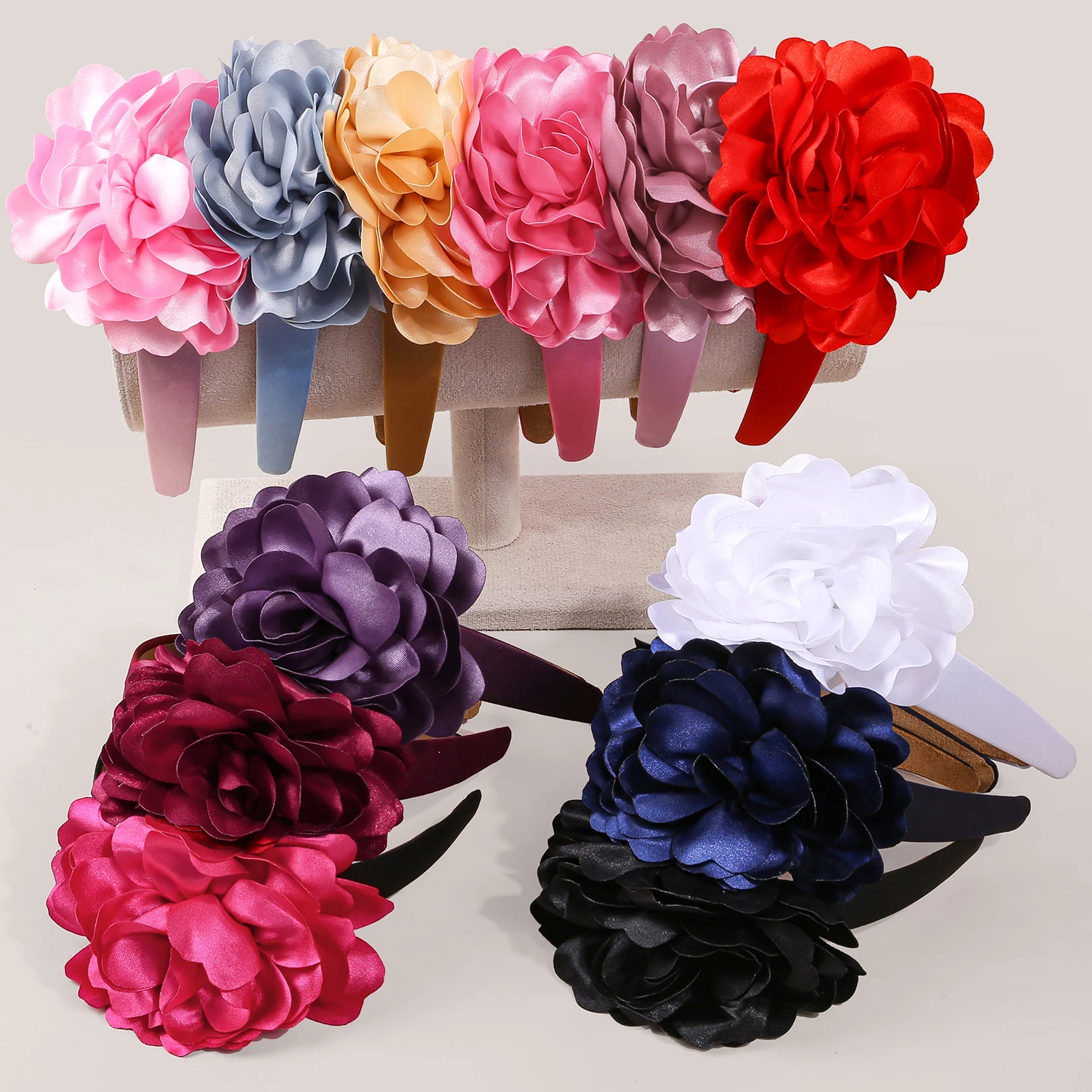 1/3 pièces bandeaux de fleurs en Satin pour filles grands bandeaux de cheveux en Satin en plastique Floral enfants bandeau femmes filles accessoires de cheveux