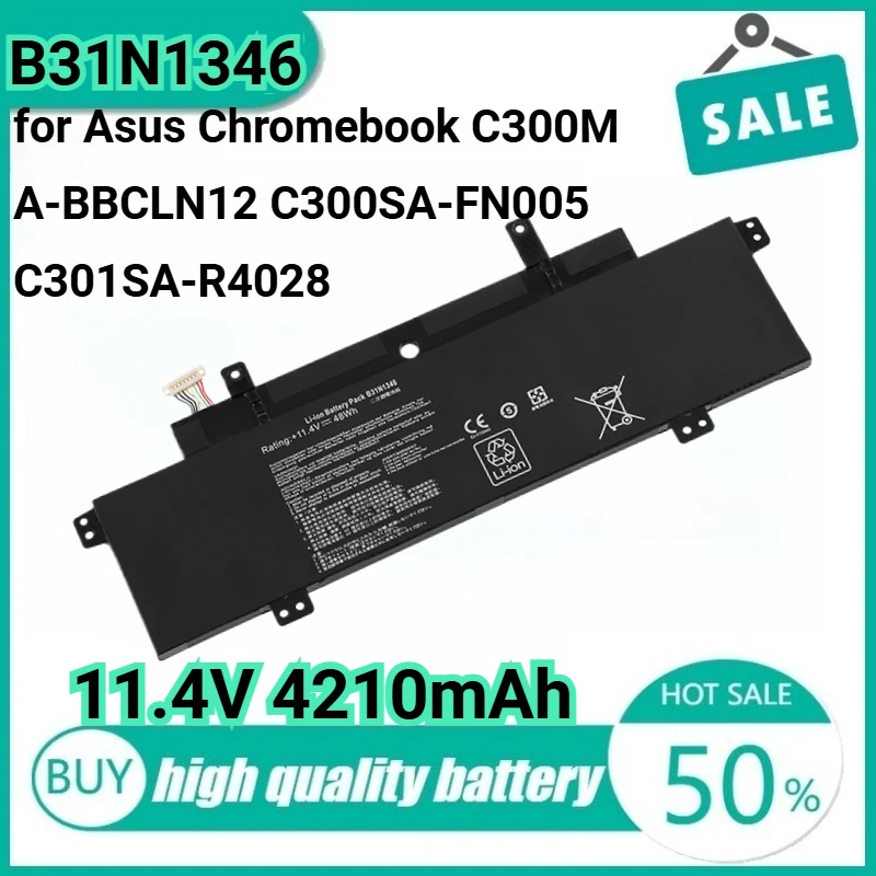 

New B31N1346 11.4V 48Wh 4210mAh Laptop Battery for Asus Chromebook C300MA-BBCLN12 C300SA-FN005 C301SA-R4028 C300MA-2A C300MA-2B.